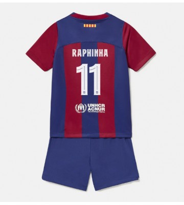 Barcelona Raphinha Belloli #11 Primera Equipación Niños 2023-24 Manga Corta (+ Pantalones cortos)